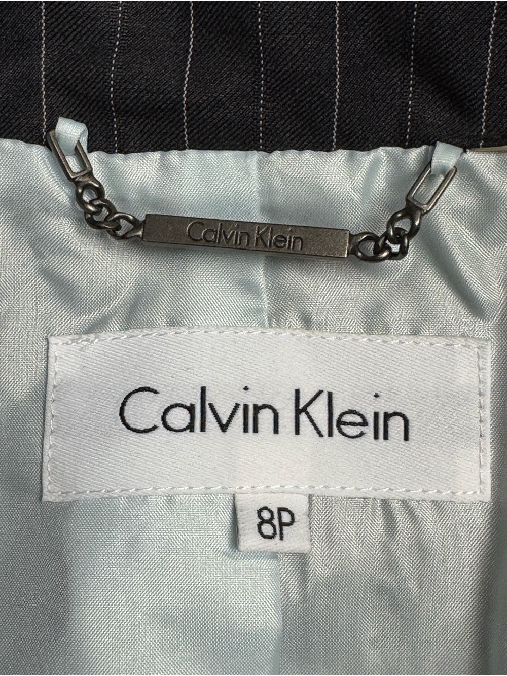 CALVIN KLEIN Pinstripe 2-Pc Gray Pant Suit Size 8P NWT $320 Retail - Picture 7 of 15
